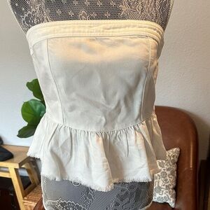 Lucky Brand White Lies Denim Wash Strapless Peplum Top Size 6 Women